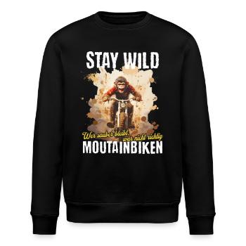 Stay wild: Affe auf Mountainbike MTB auf Trail - Stanley/Stella Unisex Bio-Sweatshirt ROLLER - Schwarz - Vorne - Nik (191cm)