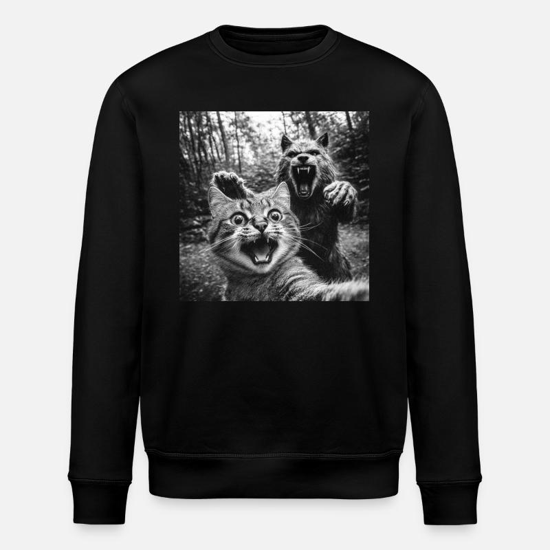 Humor Werwolf Selfie Katze - Stanley/Stella Unisex Bio-Sweatshirt ROLLER - Schwarz
