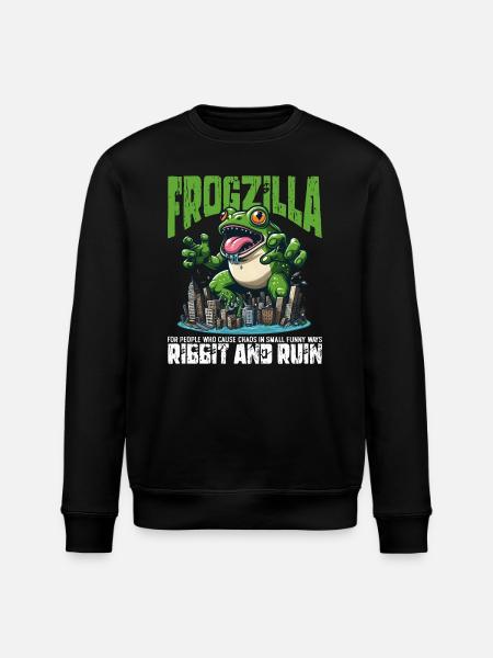 RIBBIT AND RUIN - FROGZILLA - Stanley/Stella ROLLER Unisex Organic Sweatshirt - black