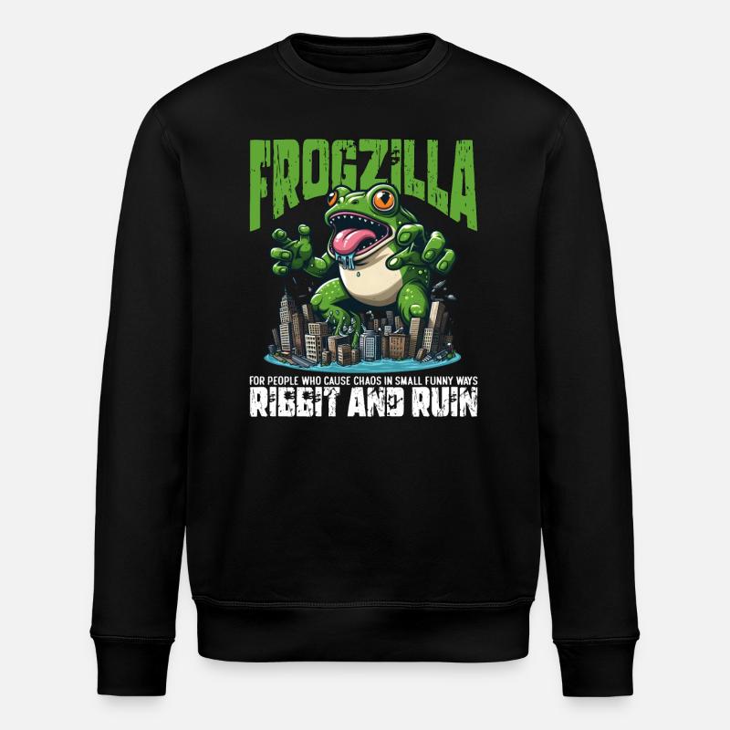 RIBBIT AND RUIN - FROGZILLA - Stanley/Stella ROLLER Unisex Organic Sweatshirt - black
