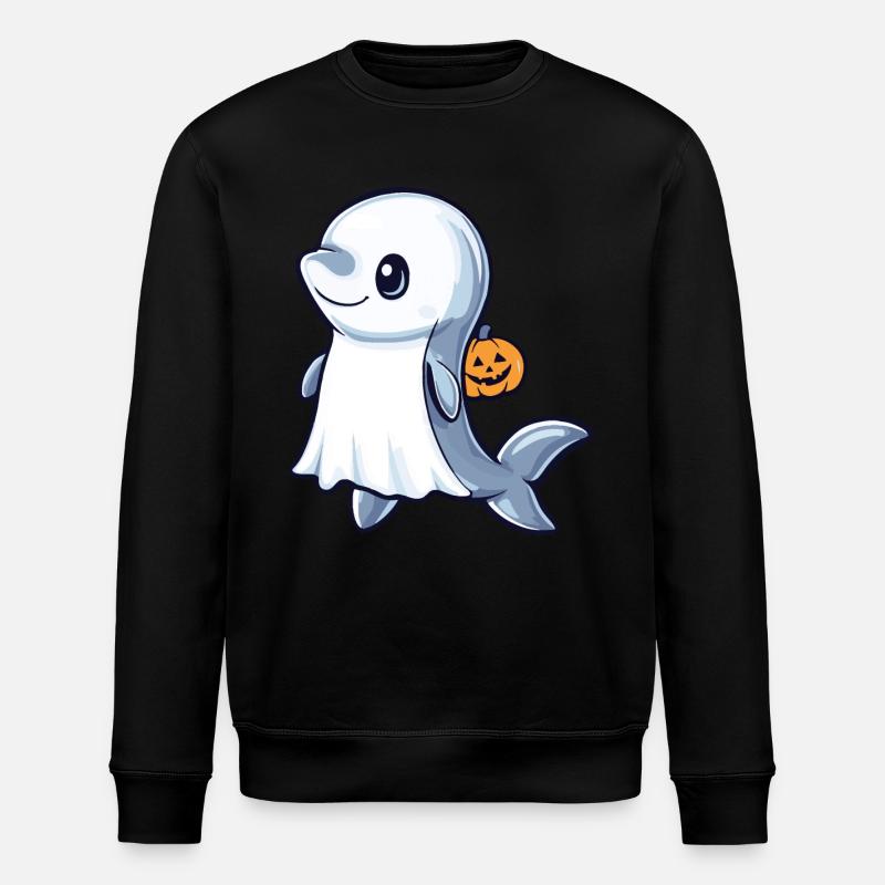 Dolphin Halloween Comic Ghost - Stanley/Stella ROLLER Unisex Organic Sweatshirt - black