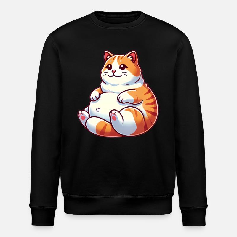 Chubby Tabby Cat Relaxing Illustration - Stanley/Stella ROLLER Unisex Organic Sweatshirt - black