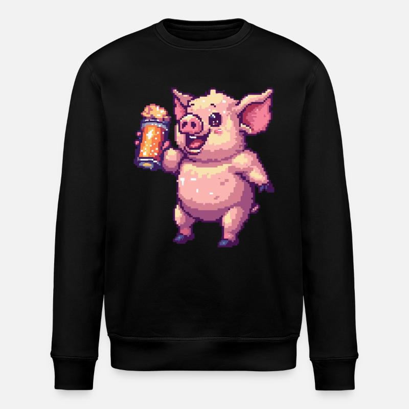 Schwein Pixel Bier - Stanley/Stella Unisex Bio-Sweatshirt ROLLER - Schwarz