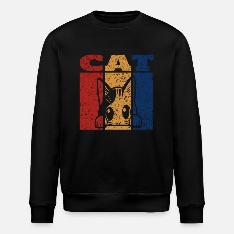 Design rétro de chat Peeking - Sweat bio ROLLER Stanley/Stella Unisexe - noir