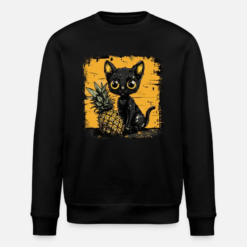 Pineapple and cat - Stanley/Stella ROLLER Unisex Organic Sweatshirt - black