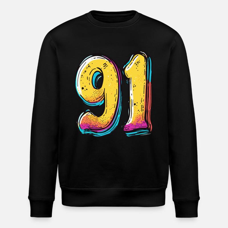 91 Zahl Bunt - Stanley/Stella Unisex Bio-Sweatshirt ROLLER - Schwarz