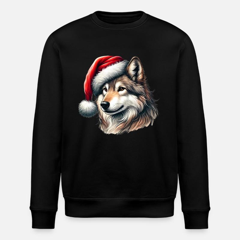 Howling Wolf with Santa Hat - Stanley/Stella ROLLER Unisex Organic Sweatshirt - black