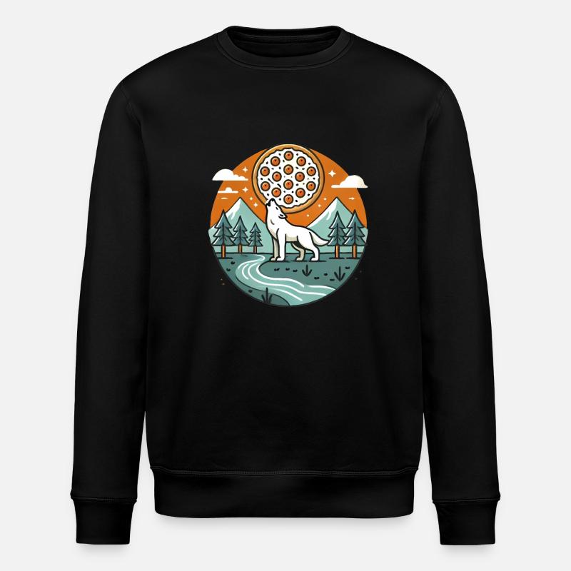 Heulender Wolf mit Pizza Mond - Stanley/Stella Unisex Bio-Sweatshirt ROLLER - Schwarz