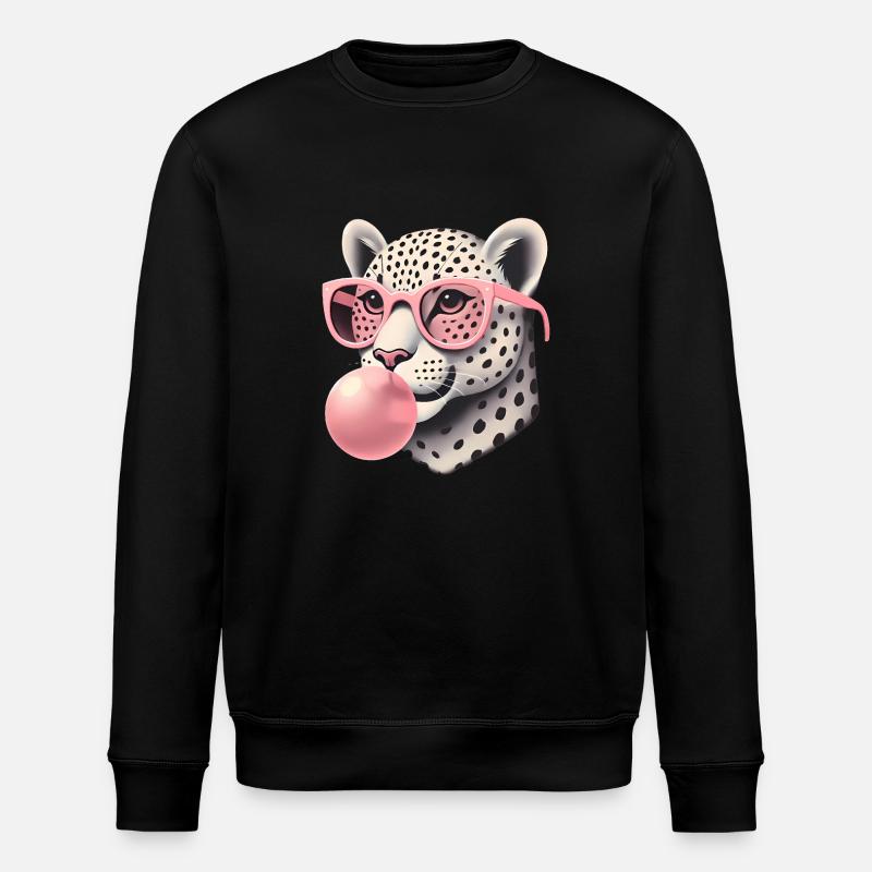 Léopard aux lunettes roses Bubblegum - Sweat bio ROLLER Stanley/Stella Unisexe - noir