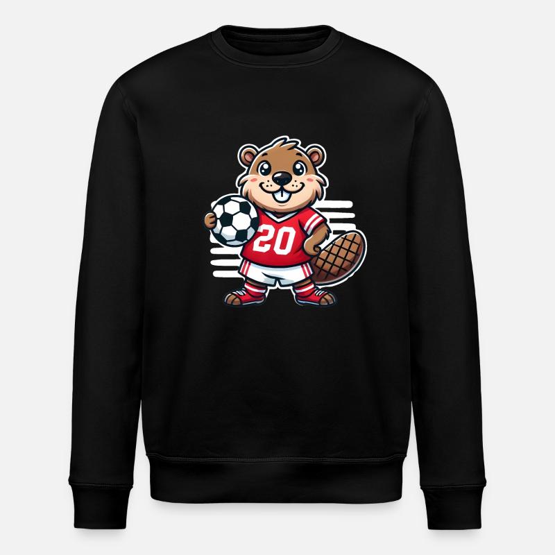Fröhlicher Biber Fußball Maskottchen Design - Stanley/Stella Unisex Bio-Sweatshirt ROLLER - Schwarz