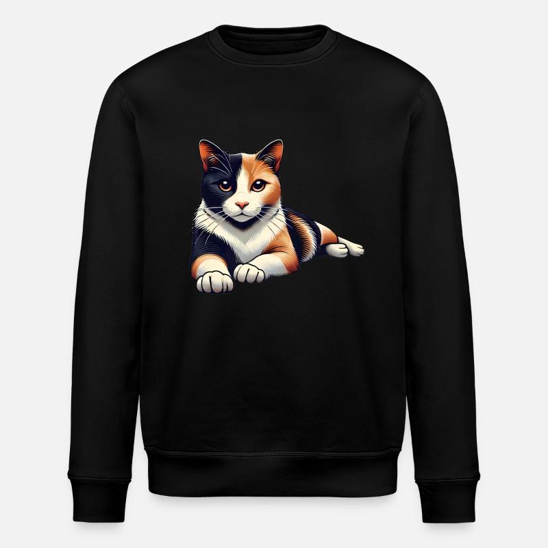 Entspannte Katzekatze Illustration - Stanley/Stella Unisex Bio-Sweatshirt ROLLER - Schwarz