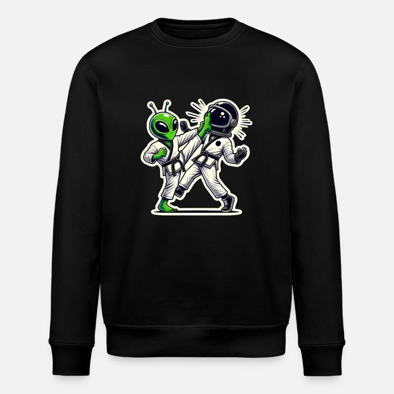 Alien vs Astronaut Karate Battle - Stanley/Stella ROLLER Unisex Organic Sweatshirt - black