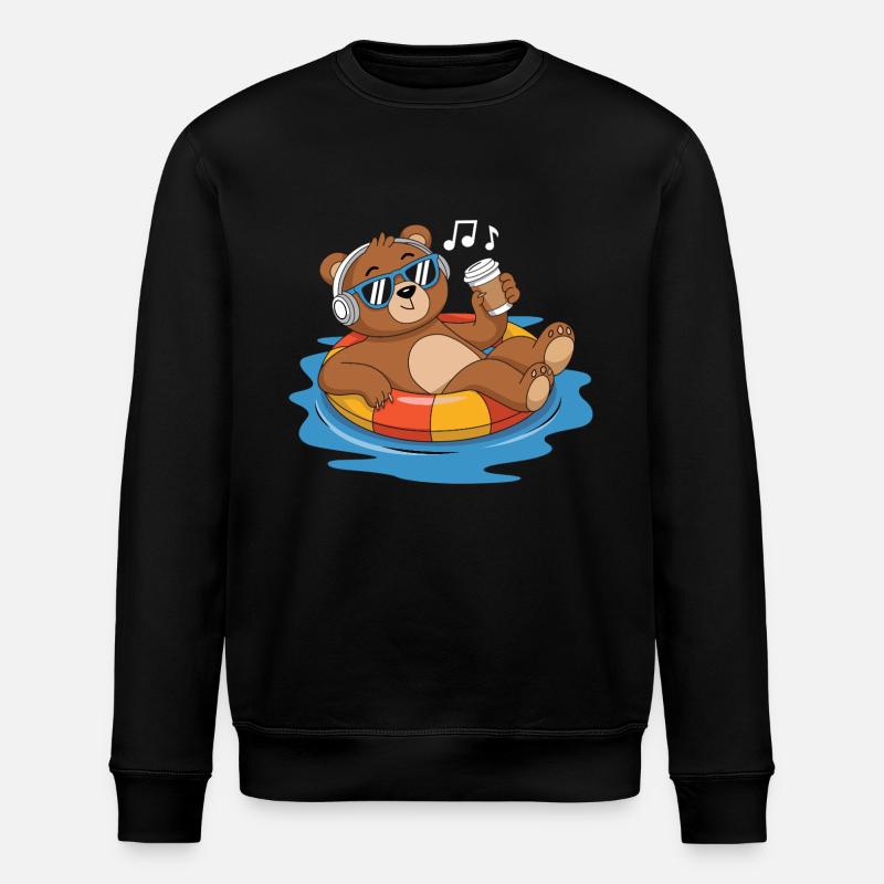 Chilliger Bär im Pool - Stanley/Stella Unisex Bio-Sweatshirt ROLLER - Schwarz