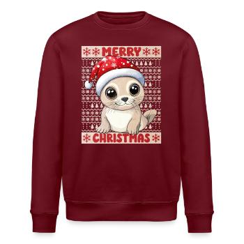Robbe Seerobbe Ugly Christmas Weihnachten Xmas Süß - Stanley/Stella Unisex Bio-Sweatshirt ROLLER - Burgunderrot - Vorne - Nik (191cm)