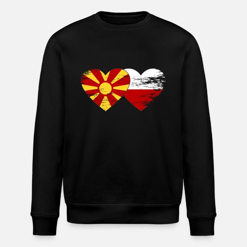 Macédoine Pologne Drapeau Coeur utilisé - Sweat bio ROLLER Stanley/Stella Unisexe - noir