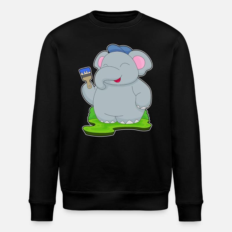 Elephant Painter Brush Painting - Stanley/Stella ROLLER Unisex Organic Sweatshirt - black