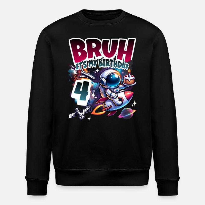 Astronaut 4th Birthday Space - Stanley/Stella ROLLER Unisex Organic Sweatshirt - black
