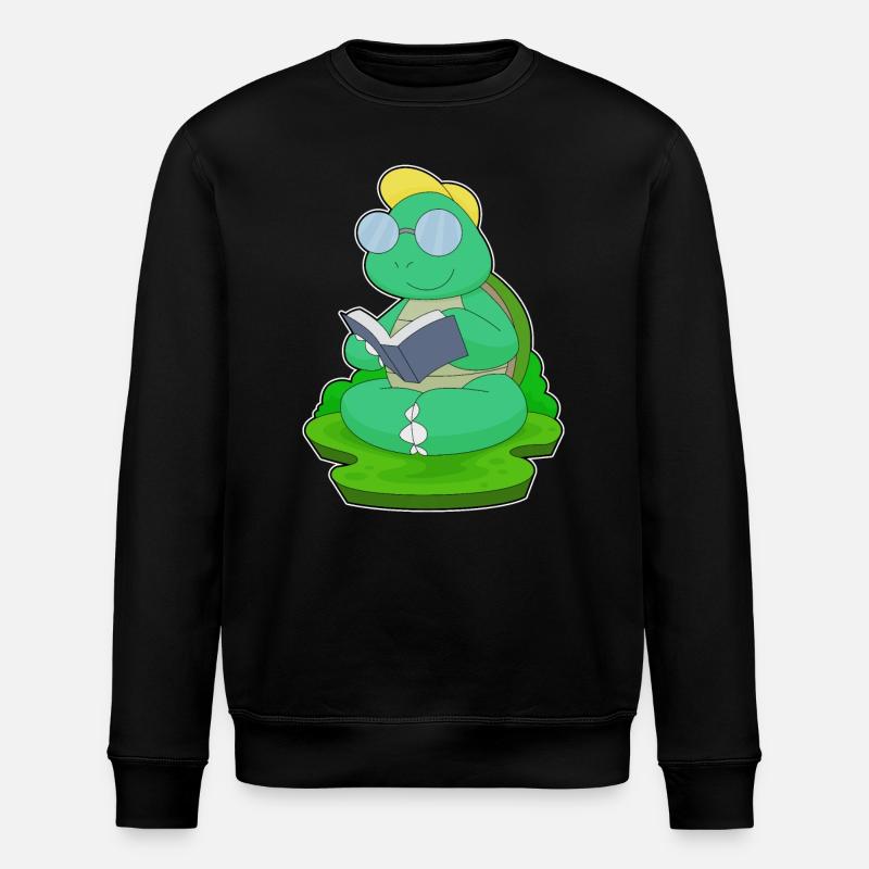 Turtle Nerd Book Glasses - Stanley/Stella ROLLER Unisex Organic Sweatshirt - black