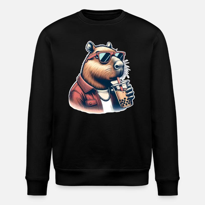 Capybara Bubble Tea - Stanley/Stella Unisex Bio-Sweatshirt ROLLER - Schwarz