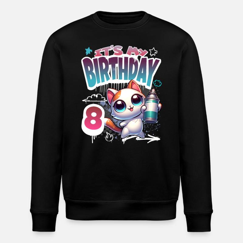 8th Birthday Cat Graffiti - Stanley/Stella ROLLER Unisex Organic Sweatshirt - black