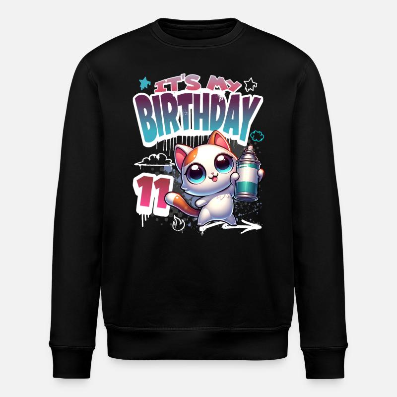 11th Birthday Cat Graffiti - Stanley/Stella ROLLER Unisex Organic Sweatshirt - black