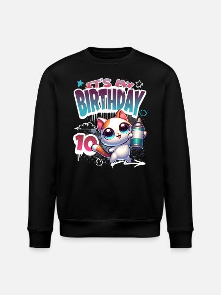 10th Birthday Cat Graffiti - Stanley/Stella ROLLER Unisex Organic Sweatshirt - black