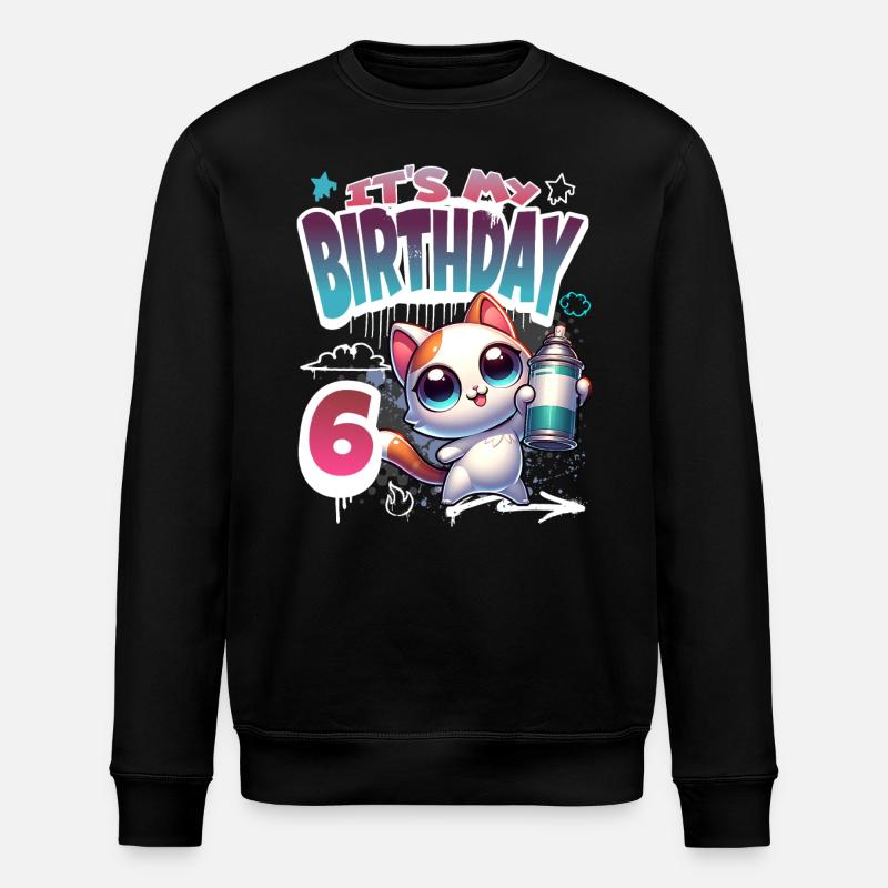 6th Birthday Cat Graffiti - Stanley/Stella ROLLER Unisex Organic Sweatshirt - black