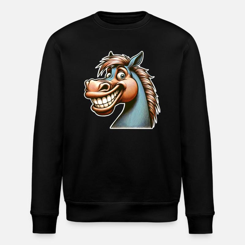 Pferd Grinsen Lustig - Stanley/Stella Unisex Bio-Sweatshirt ROLLER - Schwarz