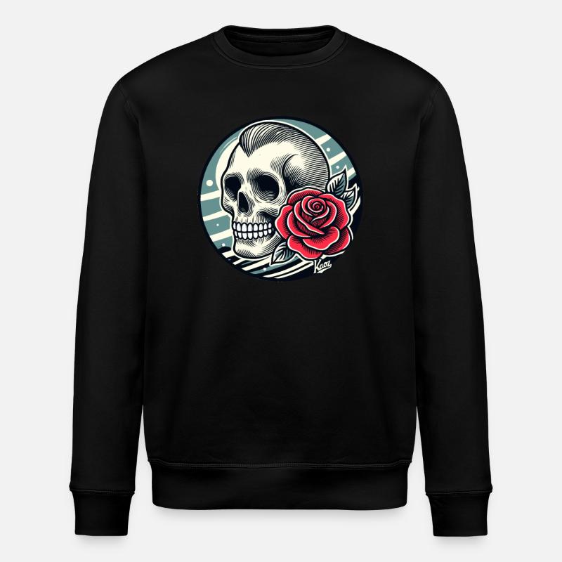 Retro-Schädel und Rose - Stanley/Stella Unisex Bio-Sweatshirt ROLLER - Schwarz