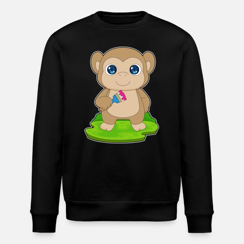 Monkey Painter Brush Painting - Stanley/Stella ROLLER Unisex Organic Sweatshirt - black
