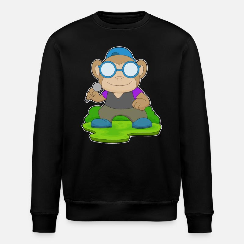 Monkey Singer Microphone Music - Stanley/Stella ROLLER Unisex Organic Sweatshirt - black