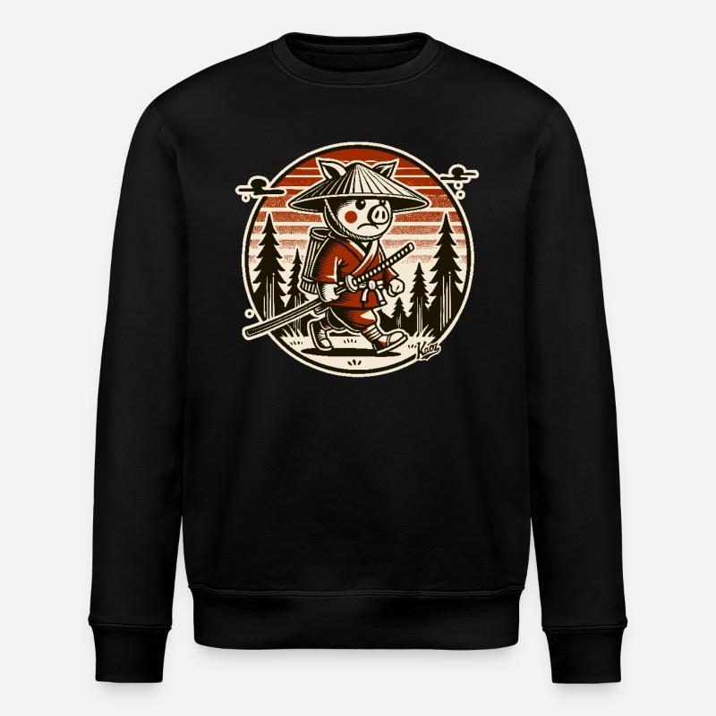 Samurai-Schwein Ronin auf Wanderschaft - Stanley/Stella Unisex Bio-Sweatshirt ROLLER - Schwarz