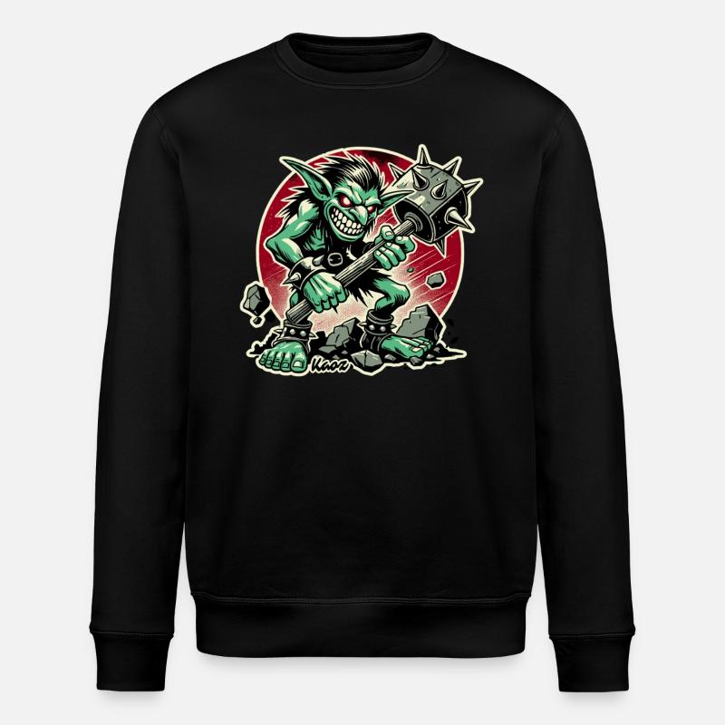 Nasty Goblin with Big Hammer - Stanley/Stella ROLLER Unisex Organic Sweatshirt - black