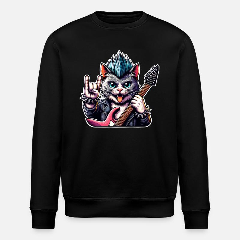 Katze Rock and Roll Gitarrist - Stanley/Stella Unisex Bio-Sweatshirt ROLLER - Schwarz