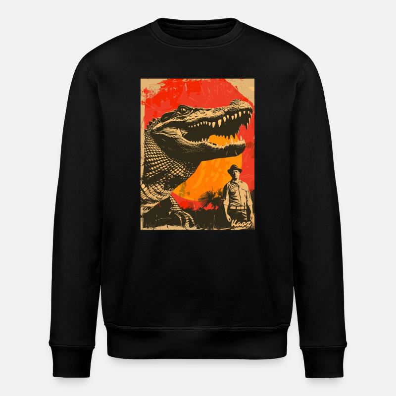 Retro Dinosaur Crocodile Adventure - Stanley/Stella ROLLER Unisex Organic Sweatshirt - black