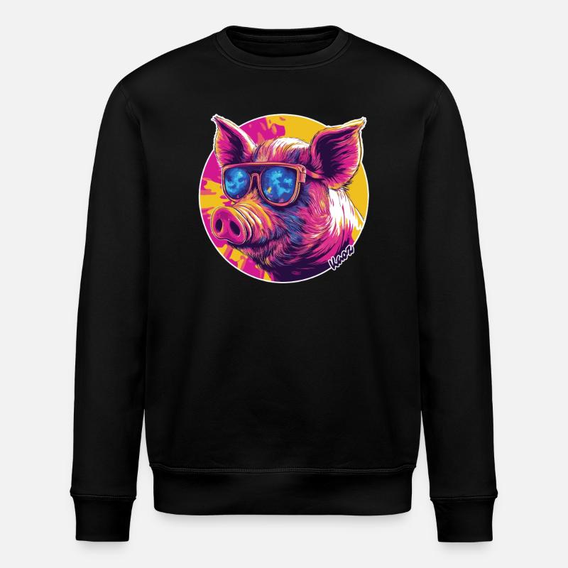 Cool pig with sunglasses - Stanley/Stella ROLLER Unisex Organic Sweatshirt - black