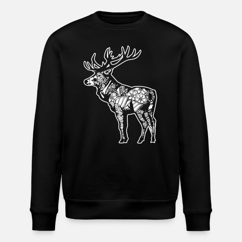 Elch Elch Blumenmuster - Stanley/Stella Unisex Bio-Sweatshirt ROLLER - Schwarz