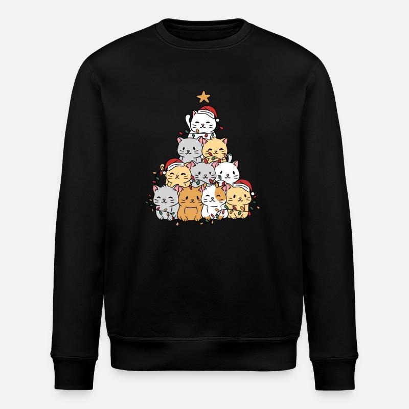 Cats Xmas Tree - Stanley/Stella ROLLER Unisex Organic Sweatshirt - black