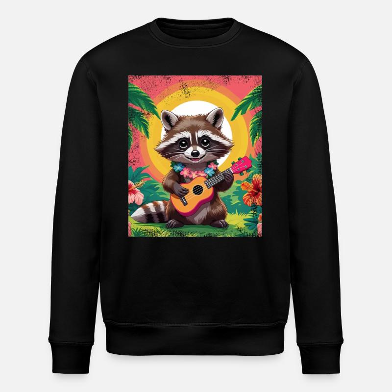 Waschbär mit Ukulele - Stanley/Stella Unisex Bio-Sweatshirt ROLLER - Schwarz
