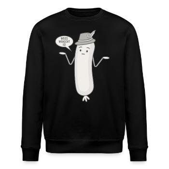 Lustige Weißwurst Spruch Wurst - Weiss wuascht is - Stanley/Stella Unisex Bio-Sweatshirt ROLLER - Schwarz - Vorne - Nik (191cm)