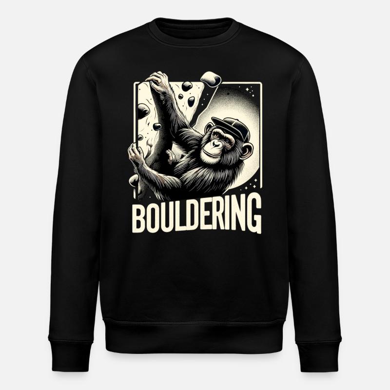 Bouldering Chimpanzee Climbing Gift - Stanley/Stella ROLLER Unisex Organic Sweatshirt - black