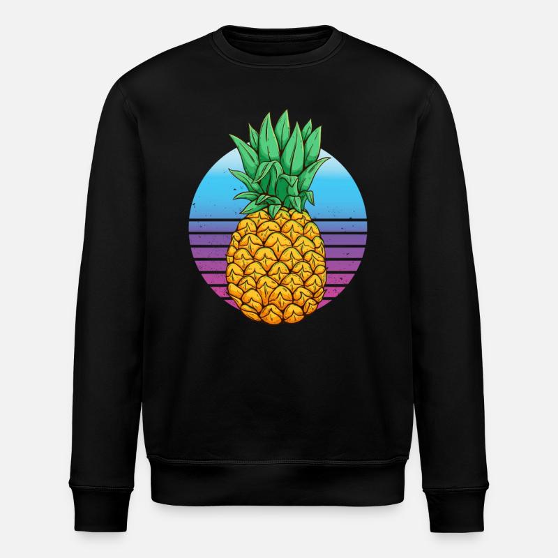 Tropical Pineapple Retro Sunset Illustration - Stanley/Stella ROLLER Unisex Organic Sweatshirt - black