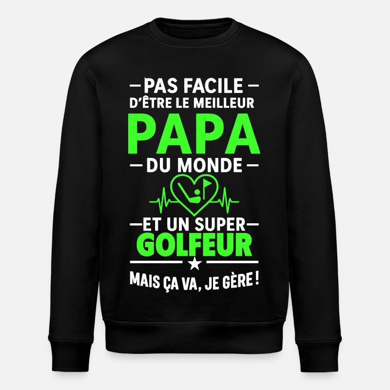 Heart + Golf – Super Dad Golfer - Stanley/Stella ROLLER Unisex Organic Sweatshirt - black