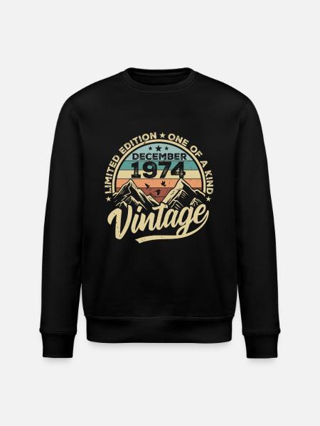 Original December 1974 - 51st Birthday Gift - Stanley/Stella ROLLER Unisex Organic Sweatshirt - black