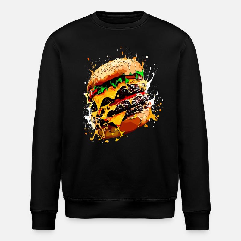 Triple Cheeseburger XXL Burger Art - Stanley/Stella ROLLER Unisex Organic Sweatshirt - black