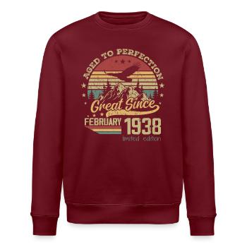 86 Jahre alt Aged to Perfection geboren im Februar 1938 - Stanley/Stella Unisex Bio-Sweatshirt ROLLER - Burgunderrot - Vorne - Nik (191cm)