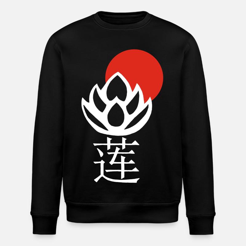 Weißer Lotus und Rote Sonne - Stanley/Stella Unisex Bio-Sweatshirt ROLLER - Schwarz