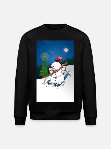 Illustration of a cheerful snowman on skis - Stanley/Stella ROLLER Unisex Organic Sweatshirt - black