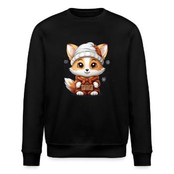 Fuchs Weihnachts Design - Kawaii Style - Stanley/Stella Unisex Bio-Sweatshirt ROLLER - Schwarz - Vorne - Nik (191cm)