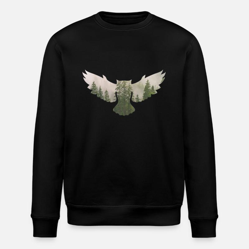 forest 3 in owl - Stanley/Stella ROLLER Unisex Organic Sweatshirt - black